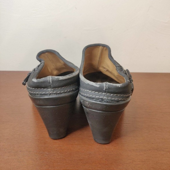 Sbicca Clogs Women's Shoes Black Leather Size 8.5 Block Heel Bow - Picture 3 of 8